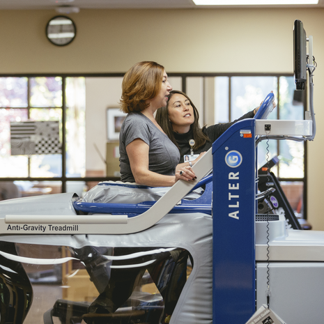 Man exercises on Anti-Gravity treadmill