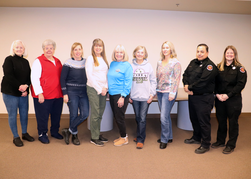 Holly Thrash, St. Luke’s McCall Auxiliary community grant chair; Sue Warner, FNP, Adams County Patient Assistance Foundation; Jenny Ruemmele, St. Luke’s McCall Complex Care/Compassion Fund, and Brighter Smiles Dental Fund; Jean Cole, Adams County Patient Assistance Foundation; Nancy Bloomfield and Jan Eby, Valley County Pickleball Club, Jennifer Caple, Community Children’s Medical Fund; Chief Juan Bonilla and Jackie Hurzeler, Donnelly Rural Fire Protection District.