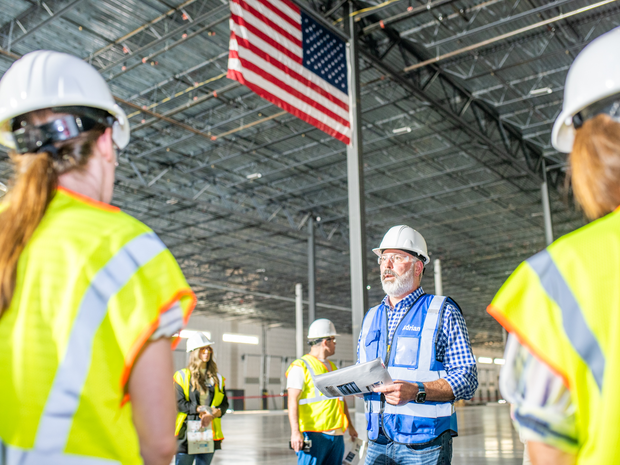  Workers in hard hats