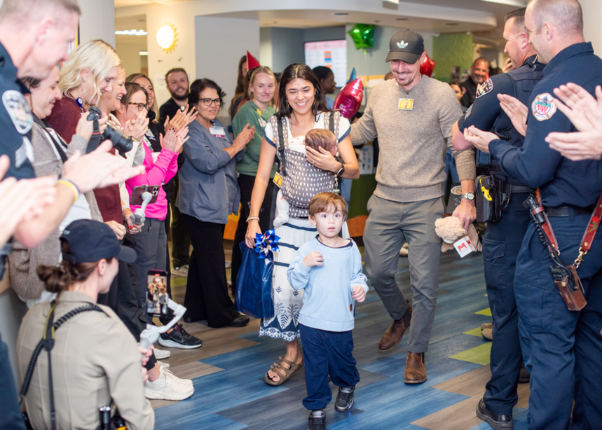 Miles and his family leave the hospital