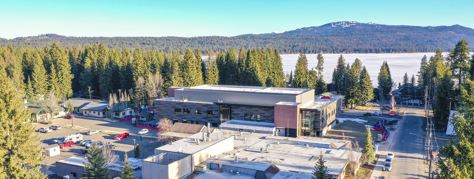 Overhead view of St. Luke's buildings in McCall.