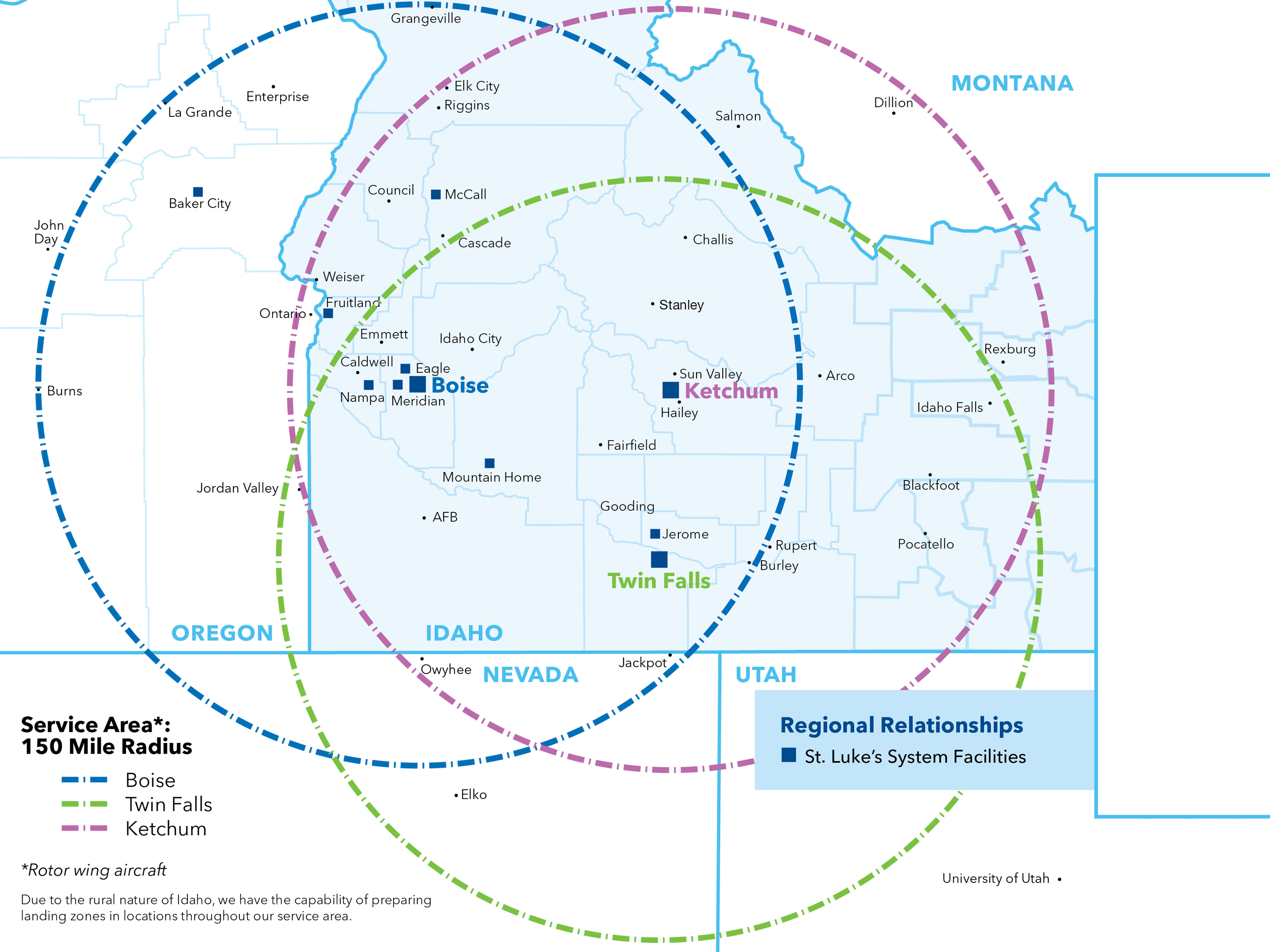 Map of Air St. Luke's coverage in Idaho, Oregon, and Nevada