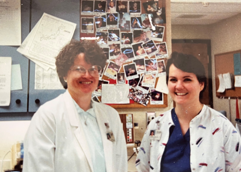   Barb Long, right, with fellow nurse Ann Carlson in the St. Luke's PICU  
