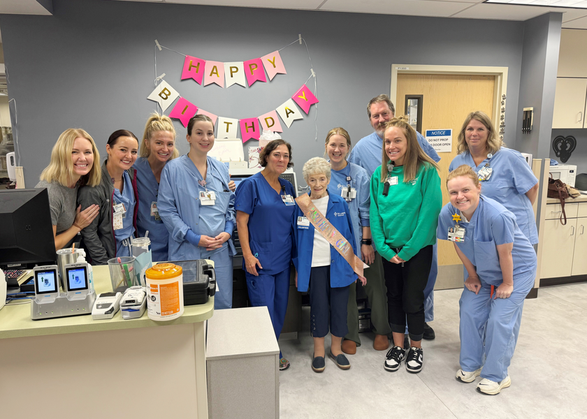 Edith Molnar is celebrated on her 95th birthday by the Meridian NICU team.