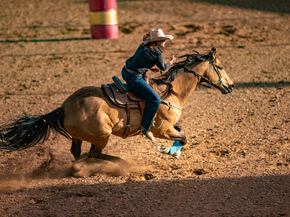 Female horse rider at rodeo