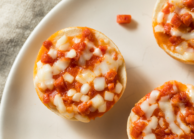 A plate with mini pizza bagels