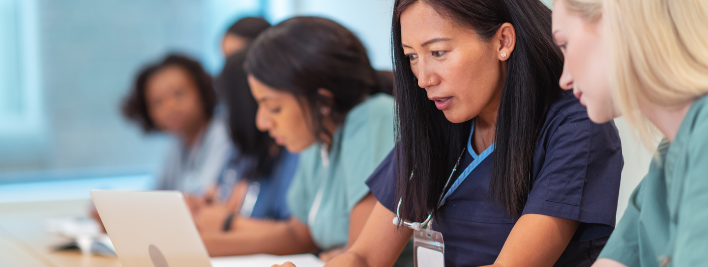 Multi-ethnic group of nursing students in class 