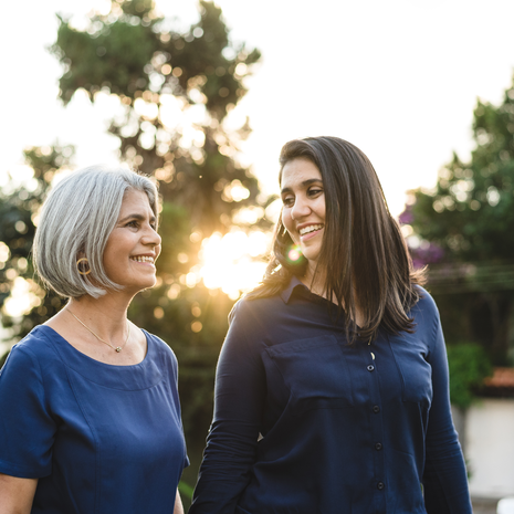 Mother and daughter in residential neighborhood