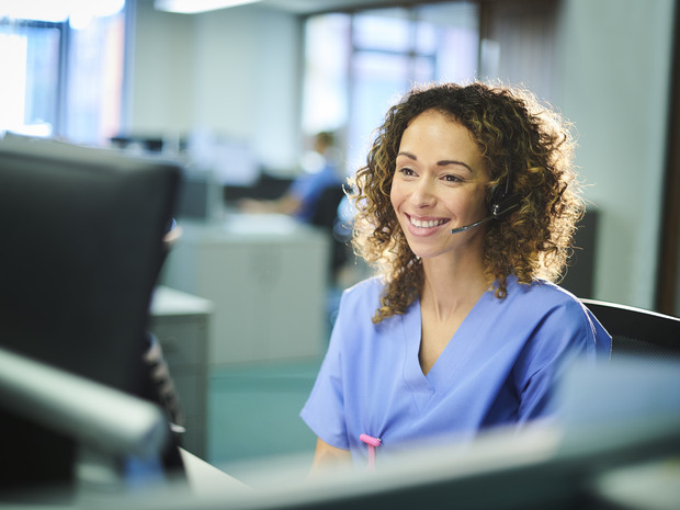 Nurse on phone in call center
