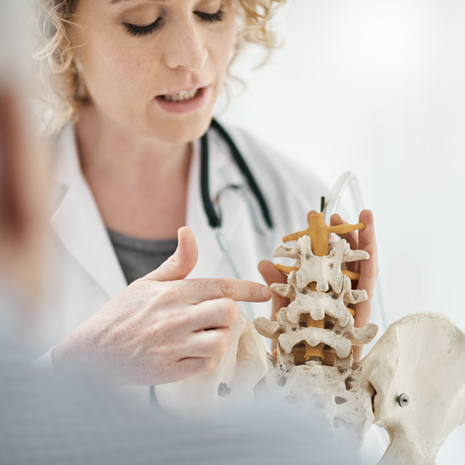 Doctor showing spine model to patient