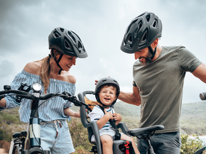 Family riding bicycles