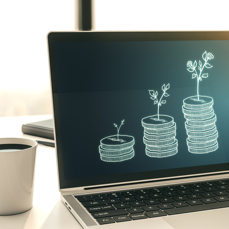 laptop showing an illustration implying investment growth