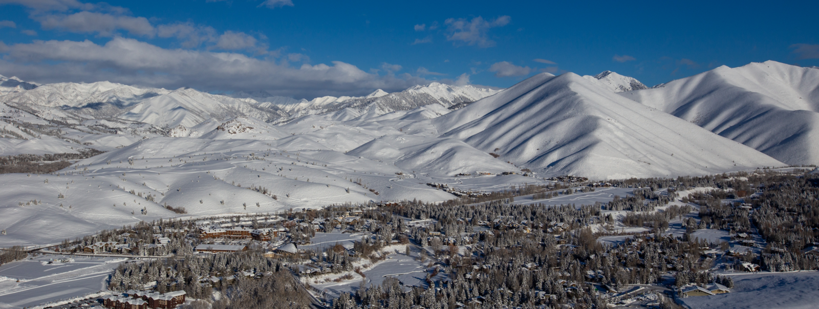 Snow covered Sun Valley, Idaho and surrounding mountains