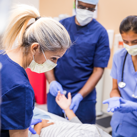 Female resident selects medicine.