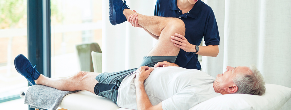 Physical therapist working with patient