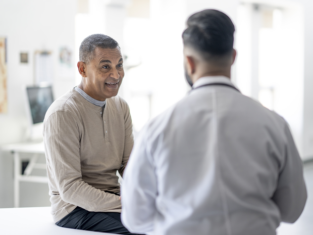patient looking at doctor