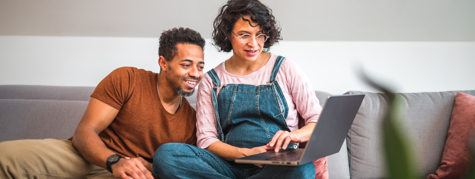 Couple attending online class.