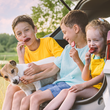 Smiling children eating popsicles