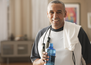 A man drinks water
