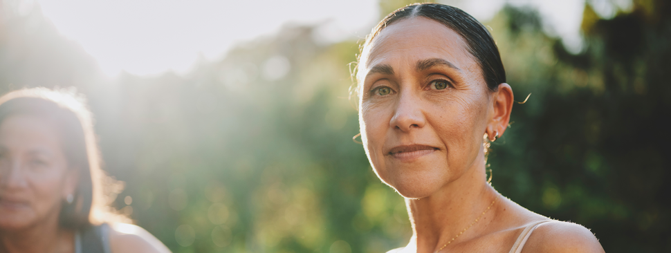 mature woman looking at camera
