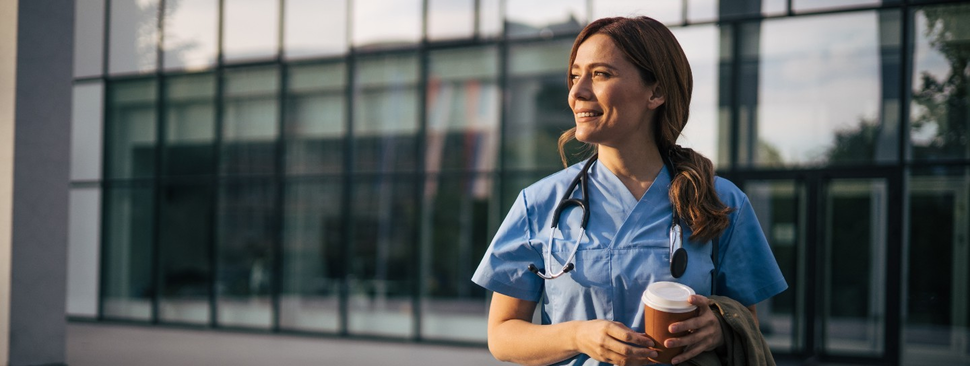A female doctor on a coffee break