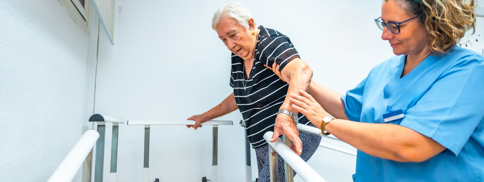 Senior man receiving inpatient rehabilitation