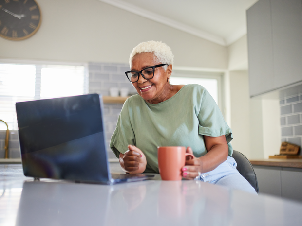 Woman on her laptop having a discussion.