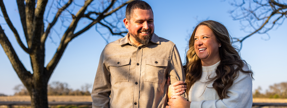 Couple walking outside