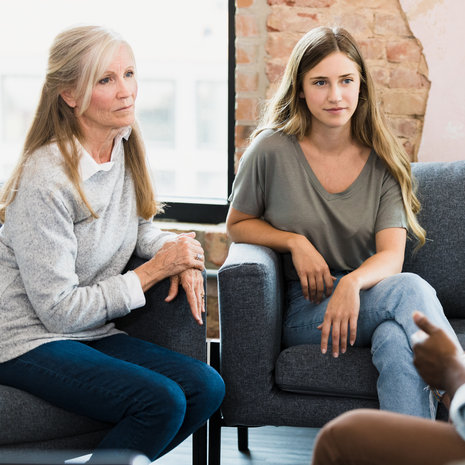 mother and daughter with counselor
