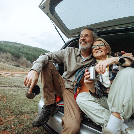 Mature couple car camping