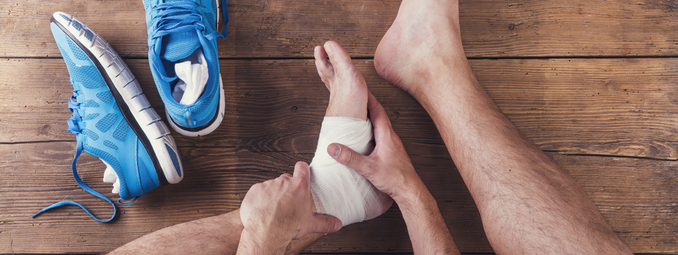 A foot wrapped with medical bandage