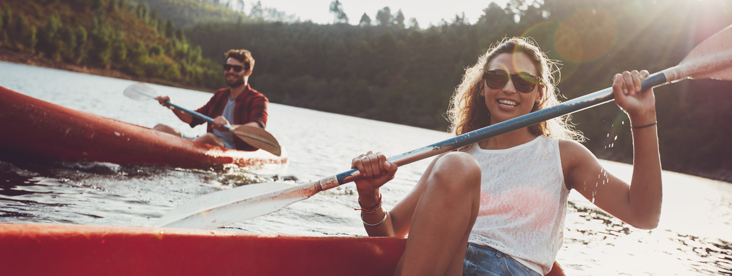 A woman kayaks