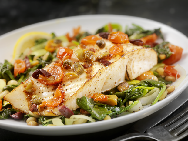Cooked fish with vegetables
