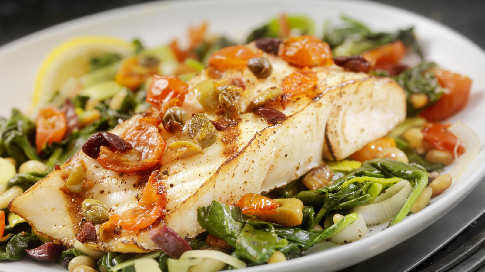 Cooked fish with vegetables