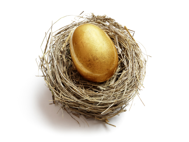Gold eggs in a nest.