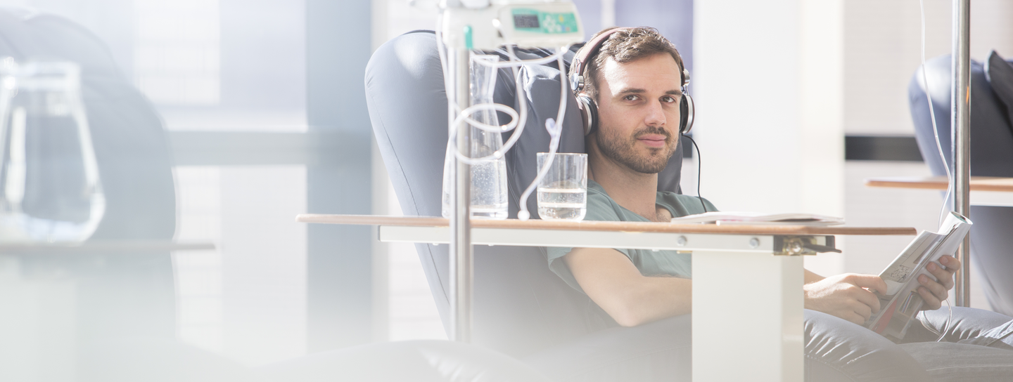 young man receiving chemotherapy