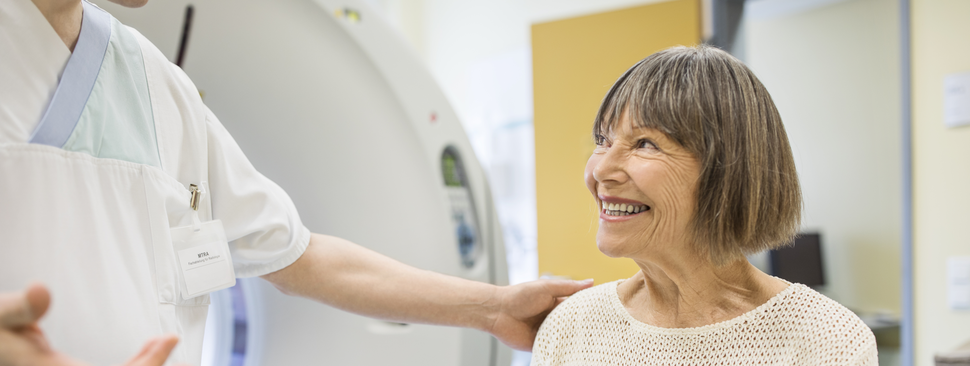 Patient getting ready for CT scan