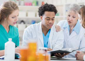 Pharmacy residency students collaborating