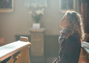 Woman sitting in church