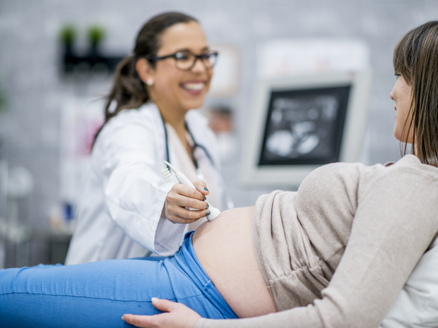 Woman at ultrasound visit