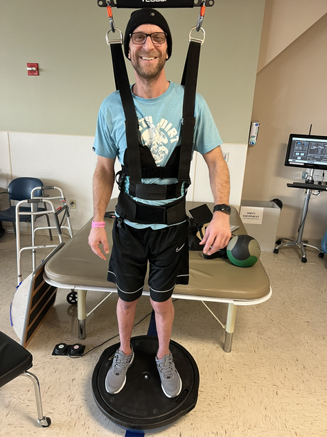  Tim Shaffer performing rehabilitation exercises.