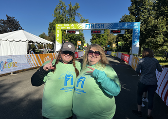 Race participants at finish line