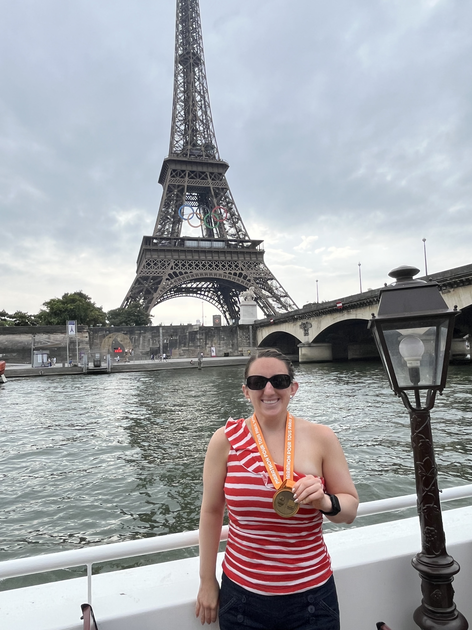  Kate poses at the Eiffel Tower during the Olympics.
