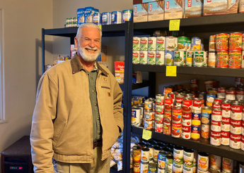 Jeff Schroeder in the food pantry.