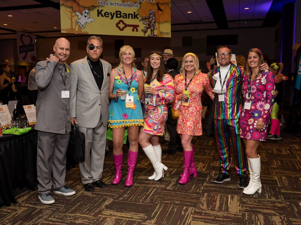 Partygoes dressed in costume