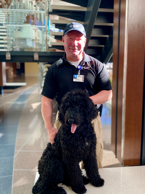  Buddy sits at St. Luke's Magic Valley