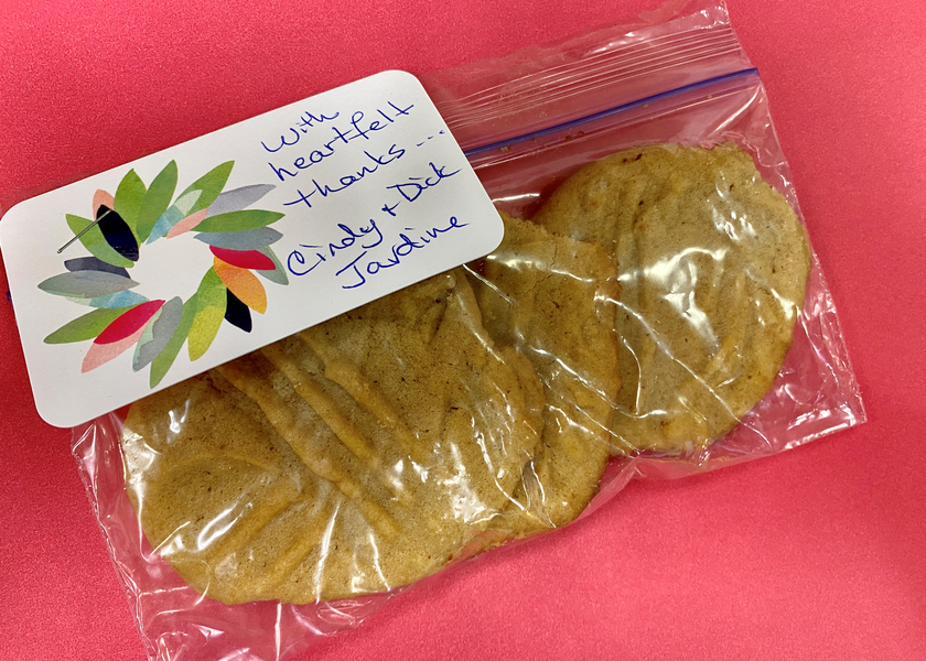 Package of cookies with a note