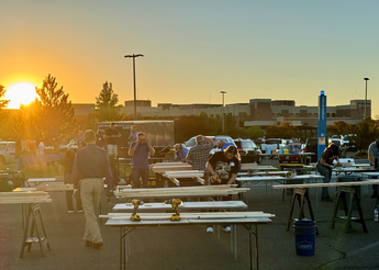 St. Luke's Magic Valley building beds in the parking lot of the Medical Center.