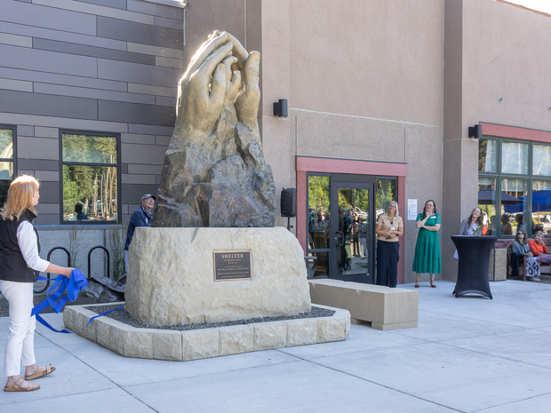 Unveiling the Shelter sculpture at St. Luke's McCall.