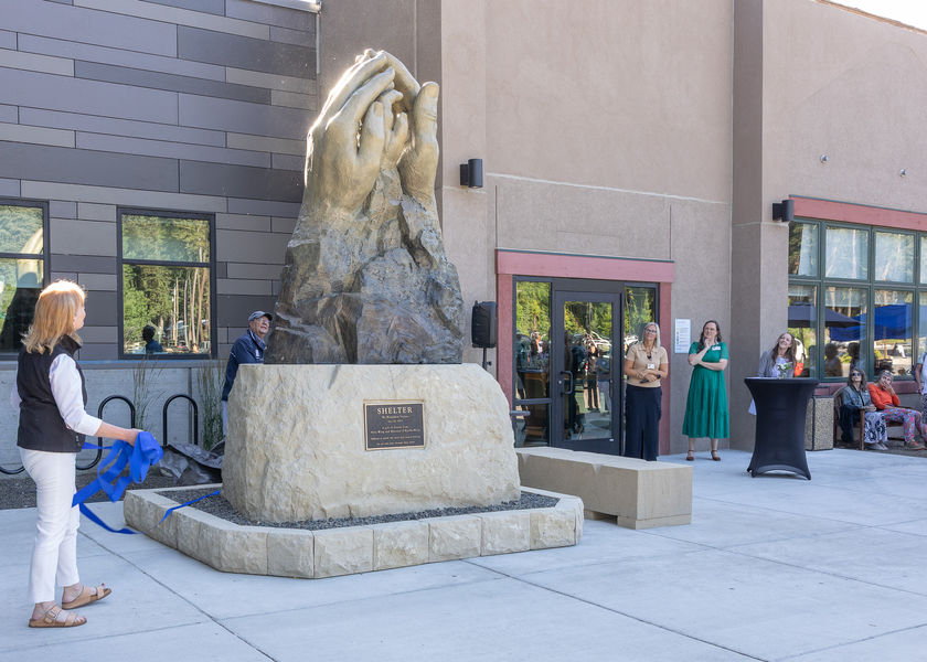 Unveiling the Shelter sculpture at St. Luke's McCall.